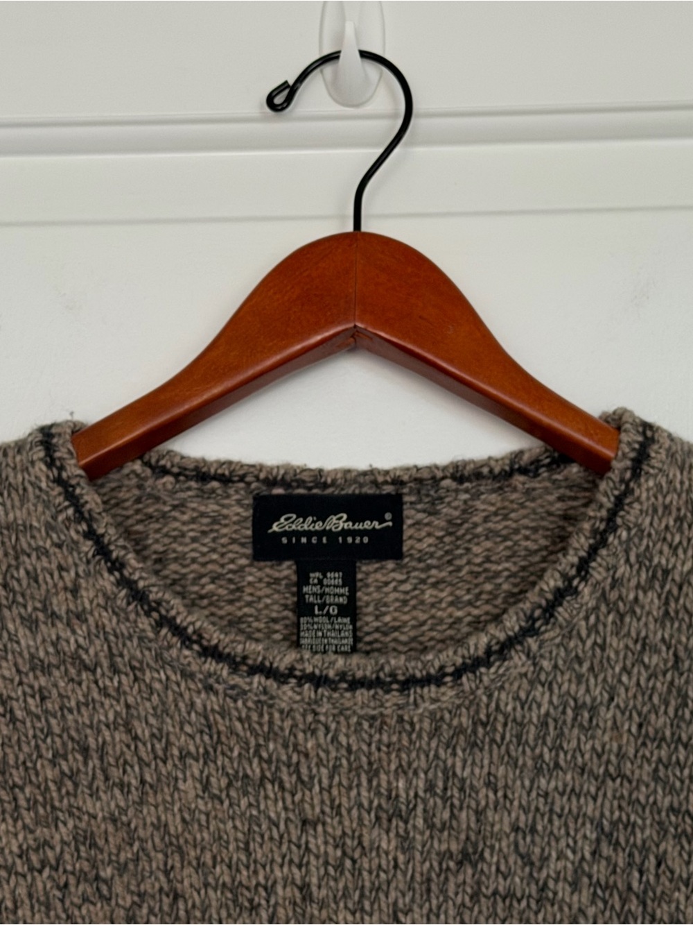 Eddie Bauer Wool Blend Fishermans Sweater Chunky Rolled Trim Large Late 2000s